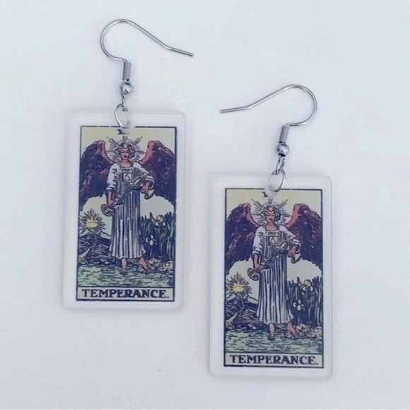 “Temperance” Tarot Card Handmade Drop Earrings - Picture 2 of 4